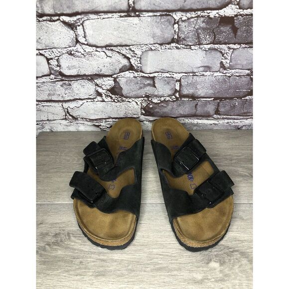 Birkenstock Arizona Black Suede Leather Strap Slides Sandals Women Sz 41EU/10M - Picture 15 of 16